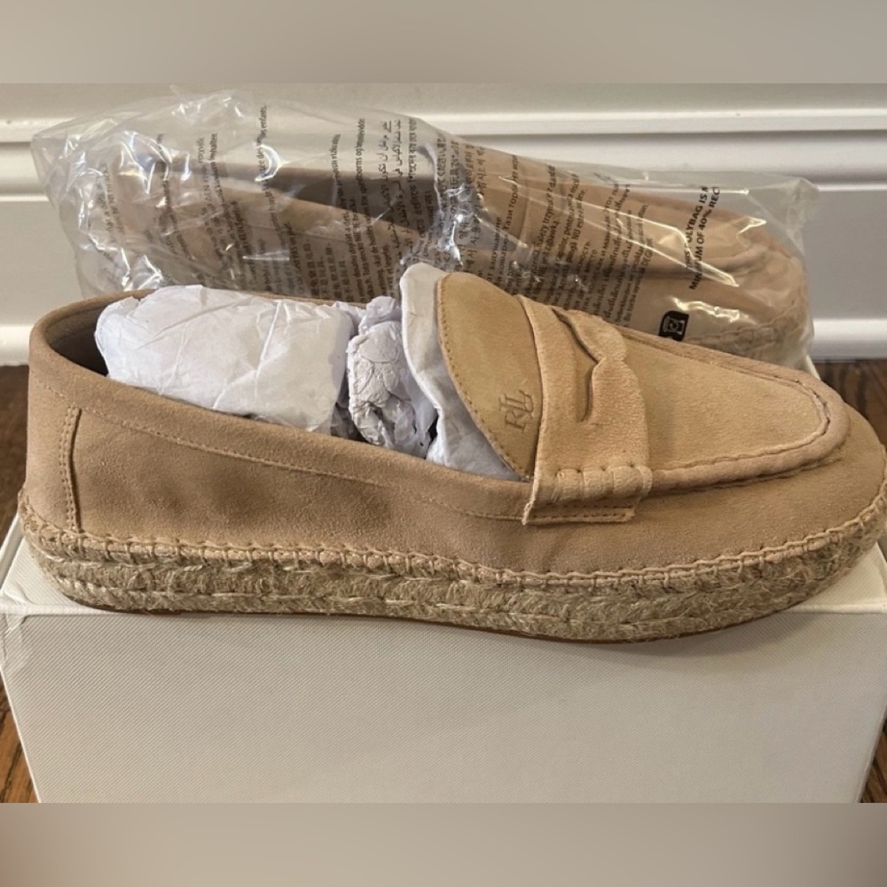 NEW LAUREN RALPH LAUREN Women’s Luize Beige Suede Espadrille Loafers Size 9B NIB